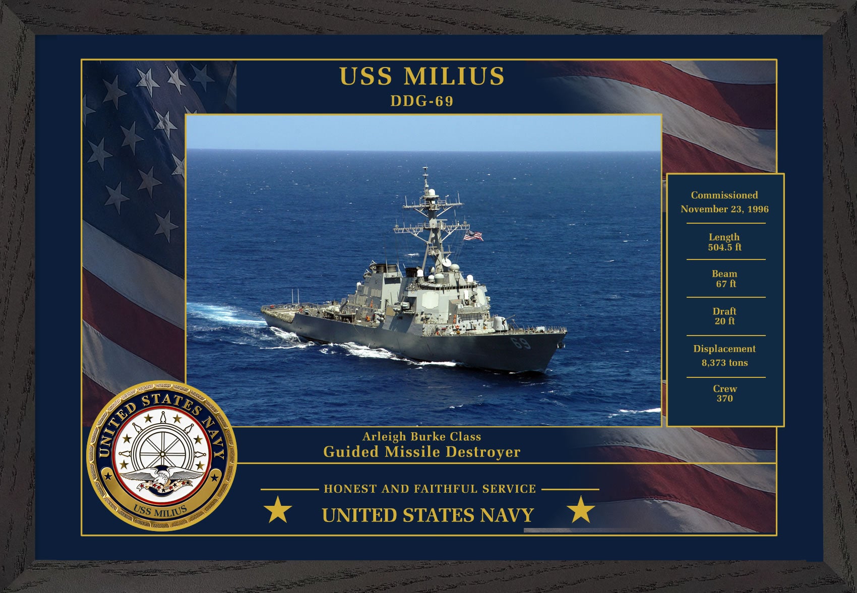 USS Milius DDG-69 Framed Patriotic Photo