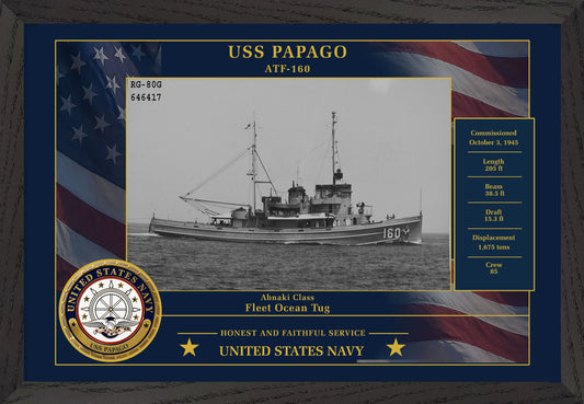 USS Papago ATF-160 Framed Patriotic Photo