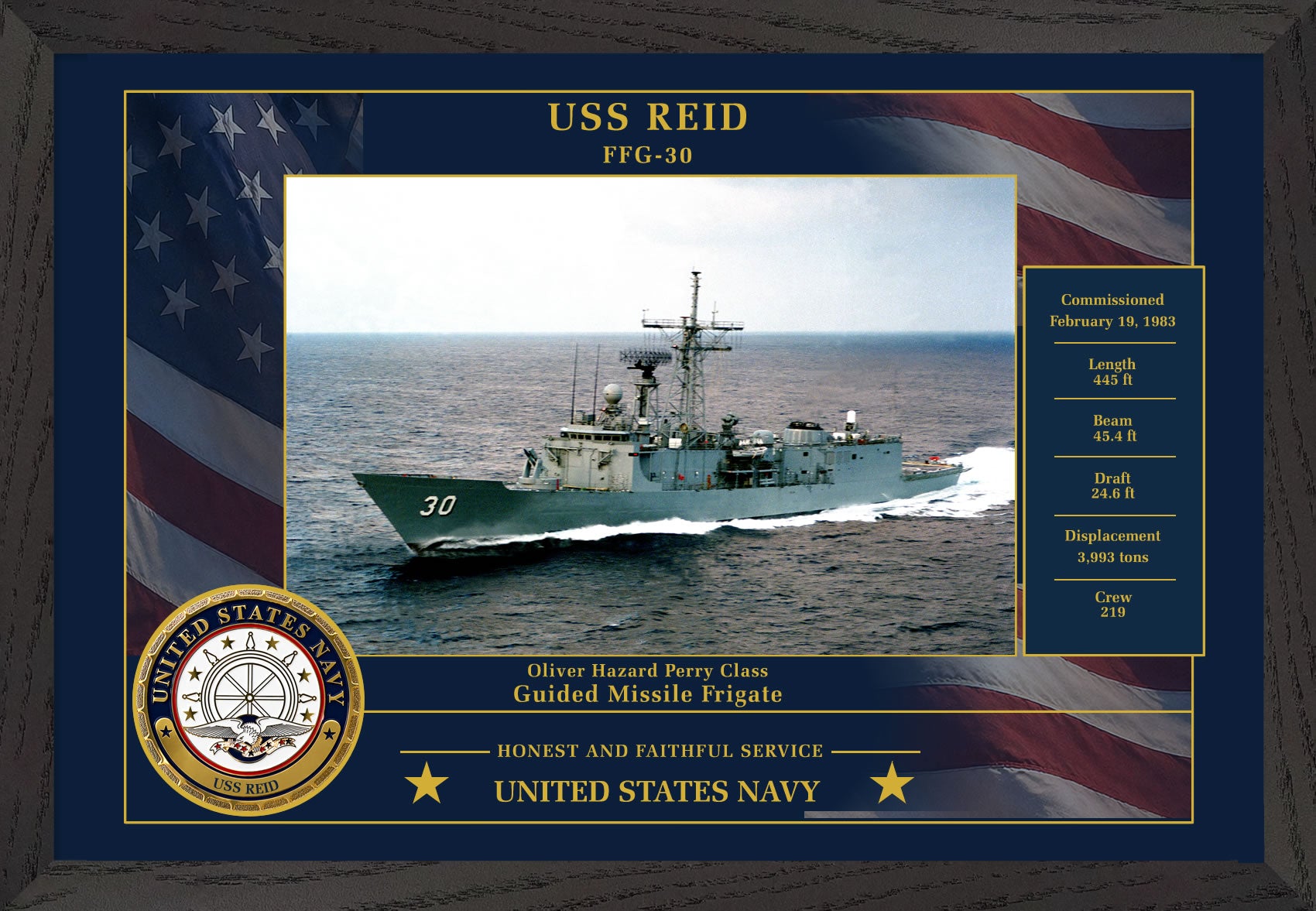 USS Reid FFG-30 Framed Patriotic Photo