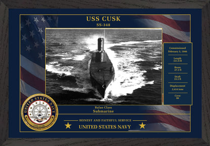 USS Cusk SS-348 Framed Patriotic Photo