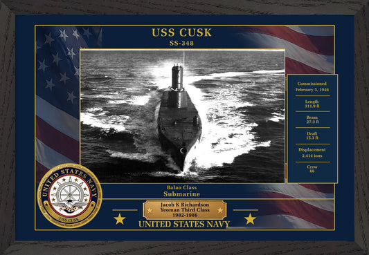 USS Cusk SS-348 Framed Patriotic Photo