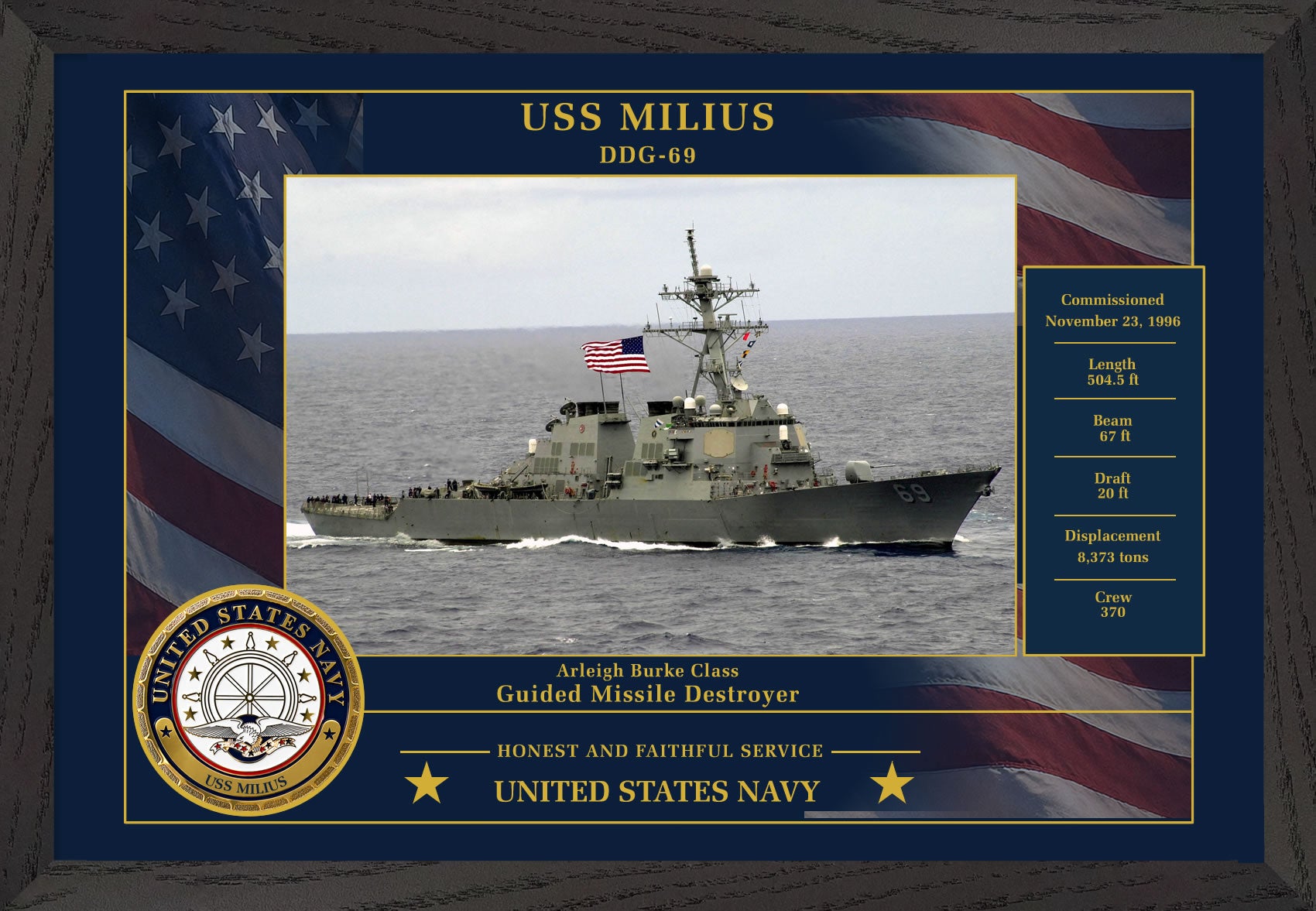 USS Milius DDG-69 Framed Patriotic Photo