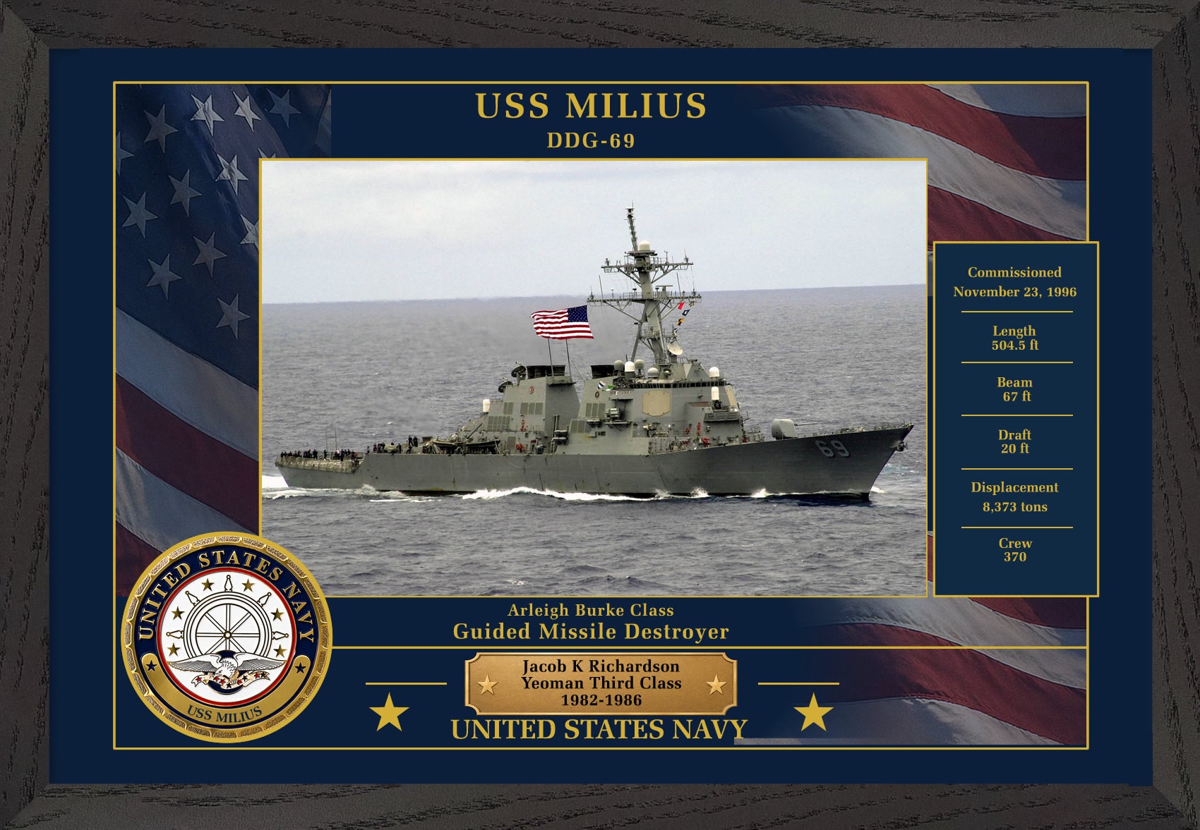 USS Milius DDG-69 Framed Patriotic Photo