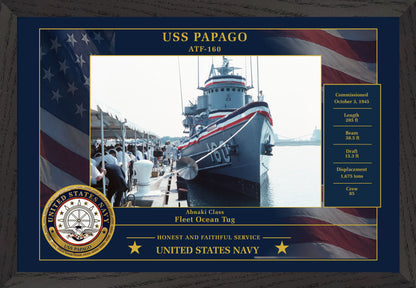 USS Papago ATF-160 Framed Patriotic Photo