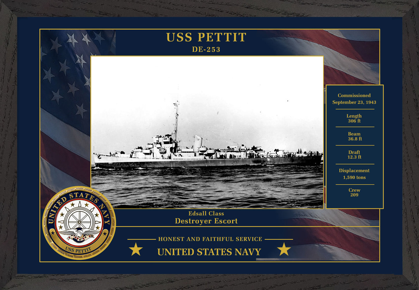 USS Pettit DE-253 Framed Patriotic Photo