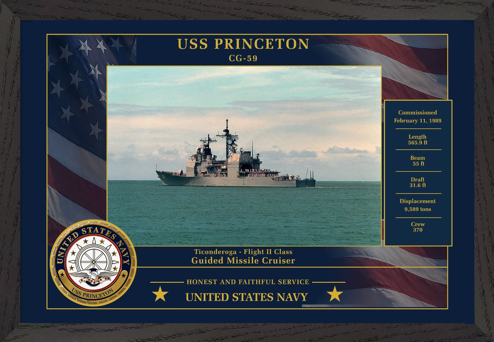 USS Princeton CG-59 Framed Patriotic Photo
