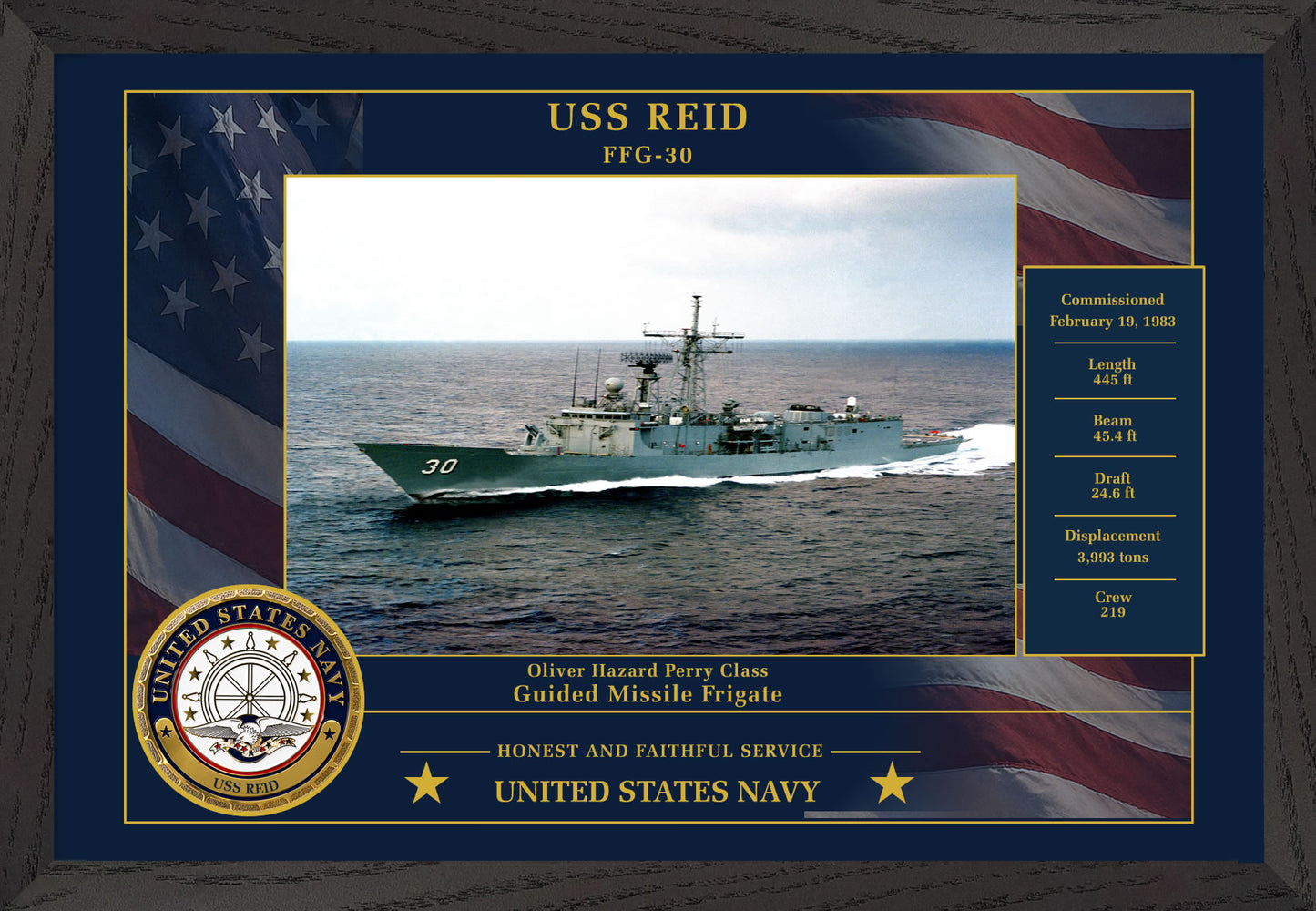 USS Reid FFG-30 Framed Patriotic Photo