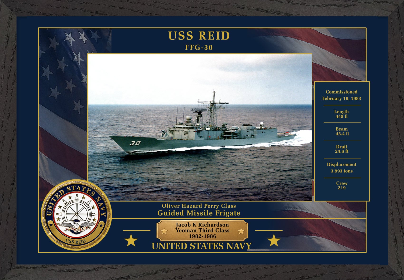 USS Reid FFG-30 Framed Patriotic Photo
