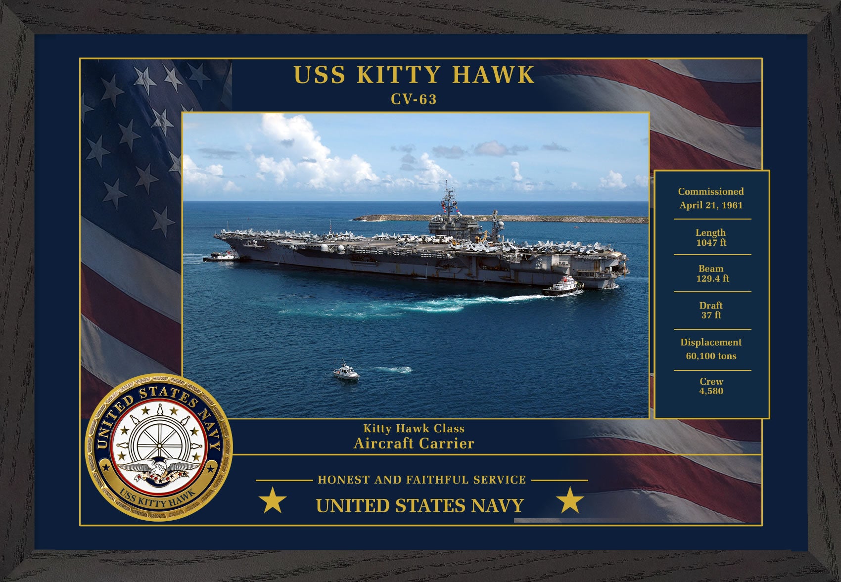USS Kitty Hawk CV-63 Framed Patriotic Photo