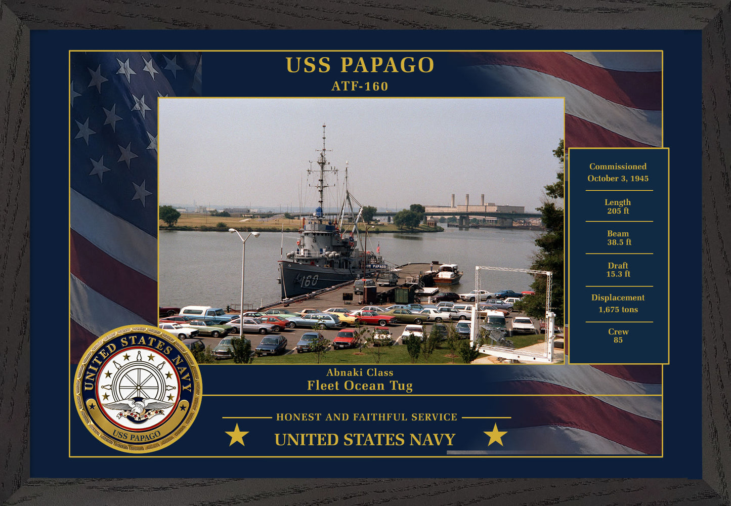 USS Papago ATF-160 Framed Patriotic Photo