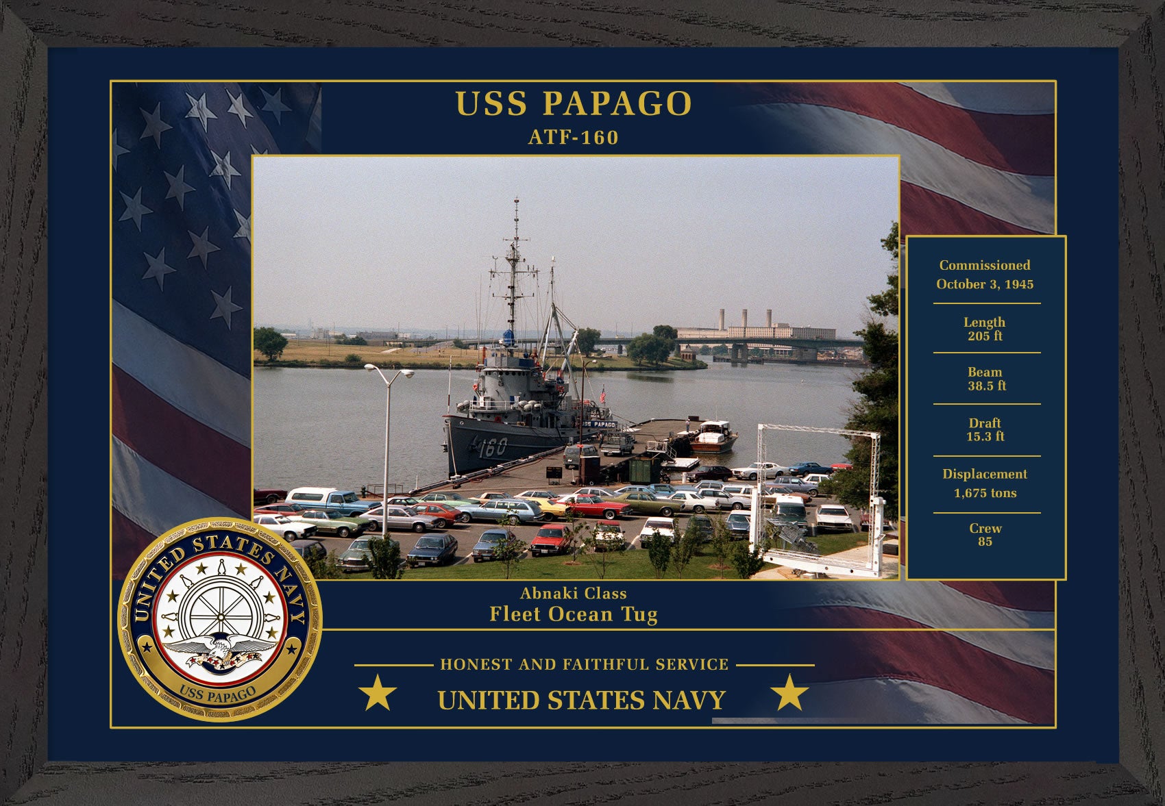 USS Papago ATF-160 Framed Patriotic Photo