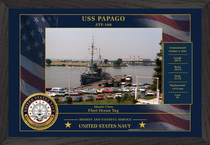 USS Papago ATF-160 Framed Patriotic Photo