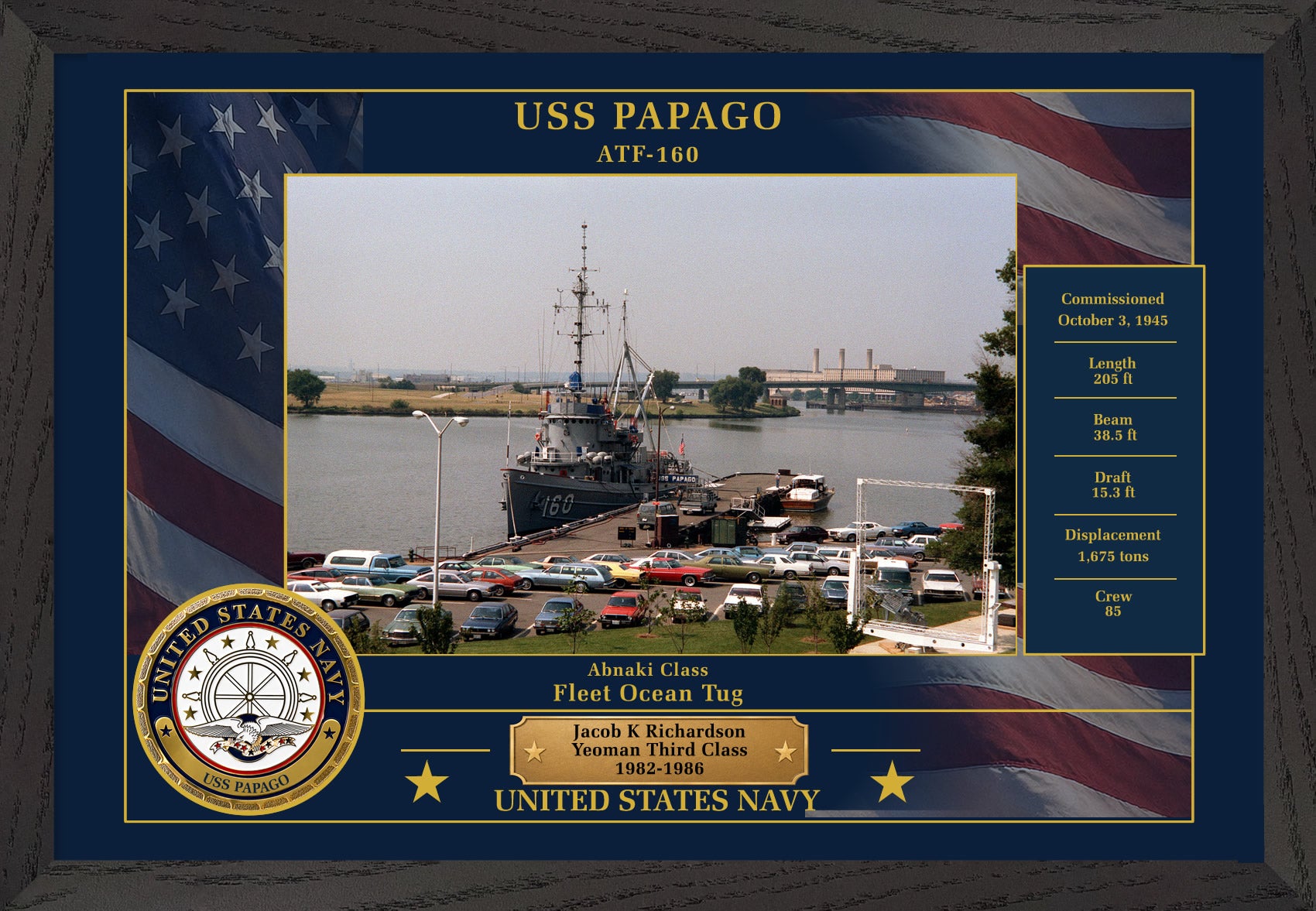 USS Papago ATF-160 Framed Patriotic Photo