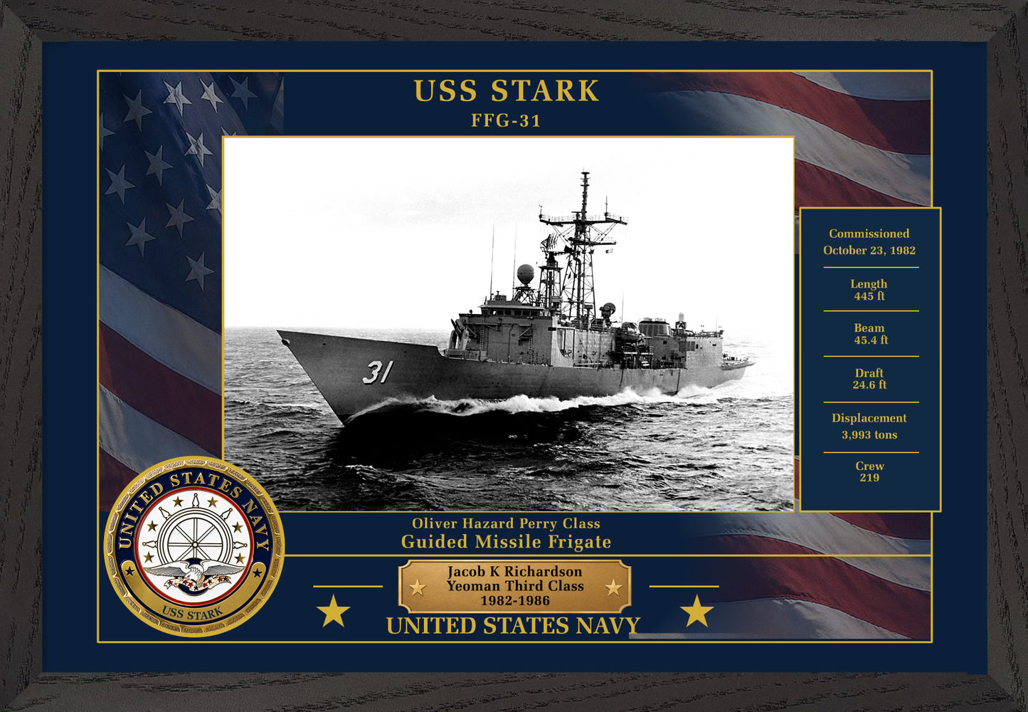 USS Stark FFG-31 Framed Patriotic Photo