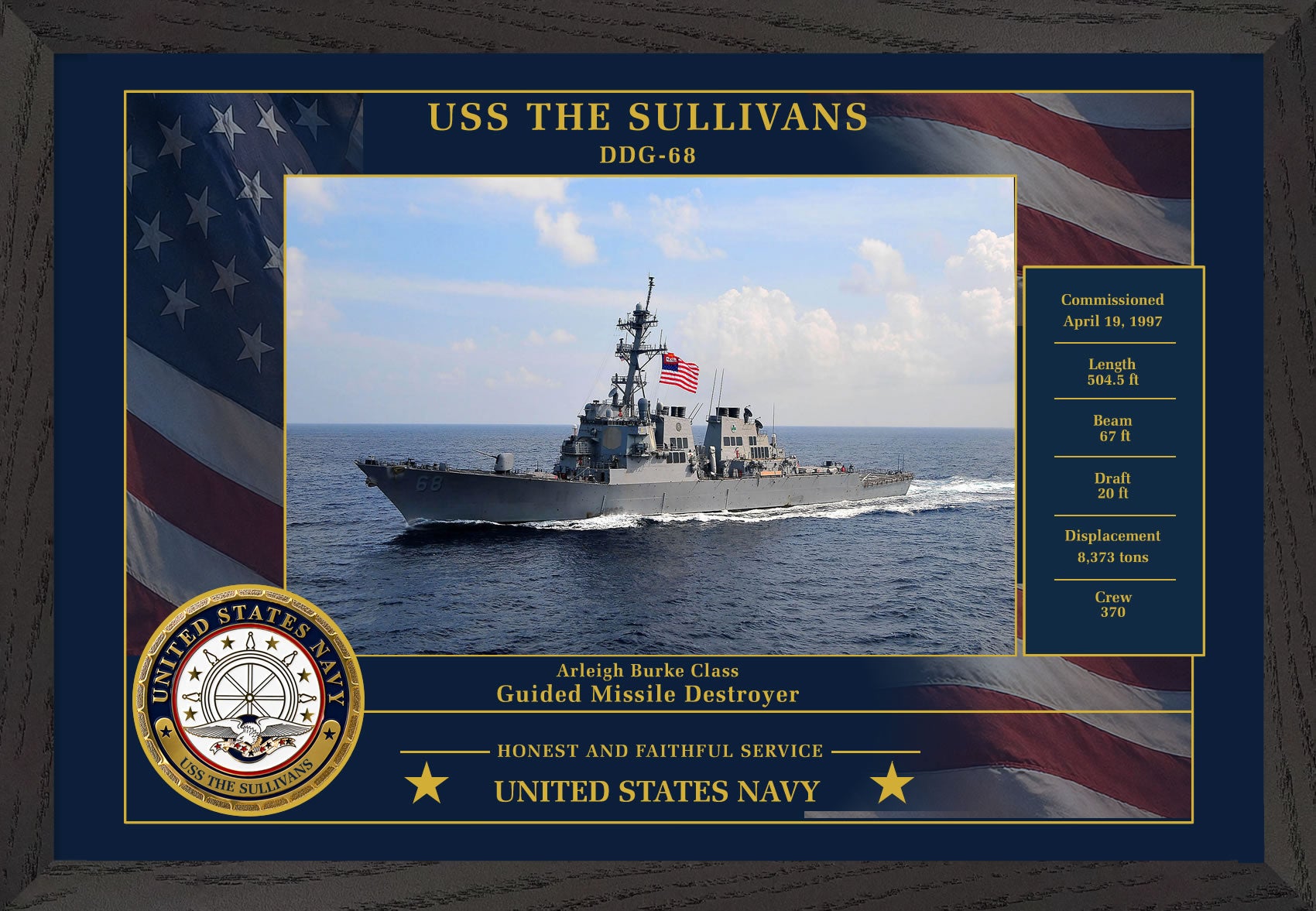 USS The Sullivans DDG-68 Framed Patriotic Photo