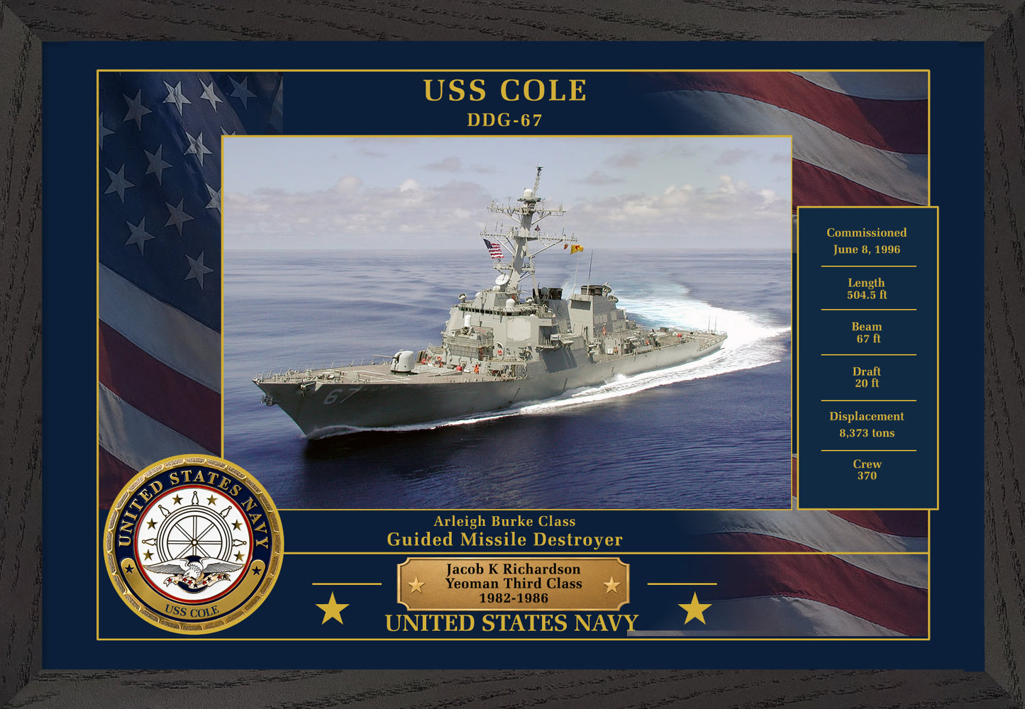 USS Cole DDG-67 Framed Patriotic Photo