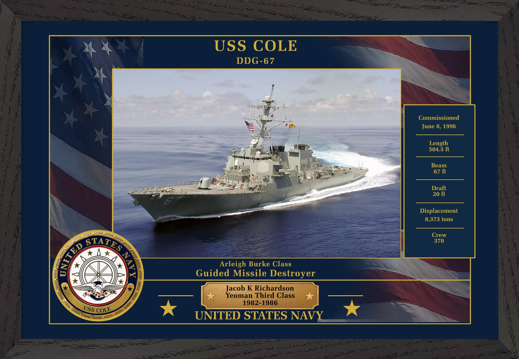 USS Cole DDG-67 Framed Patriotic Photo