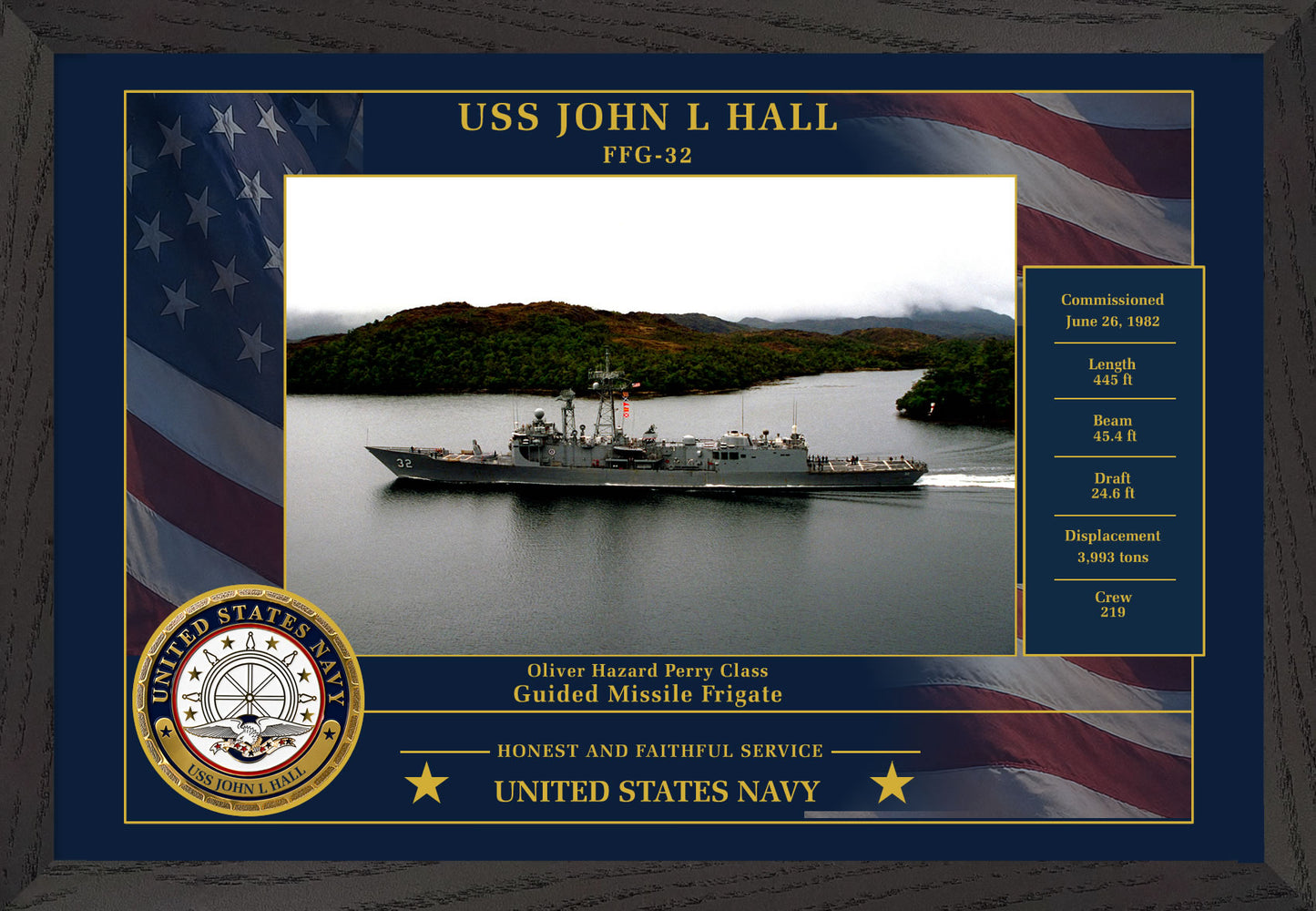 USS John L Hall FFG-32 Framed Patriotic Photo