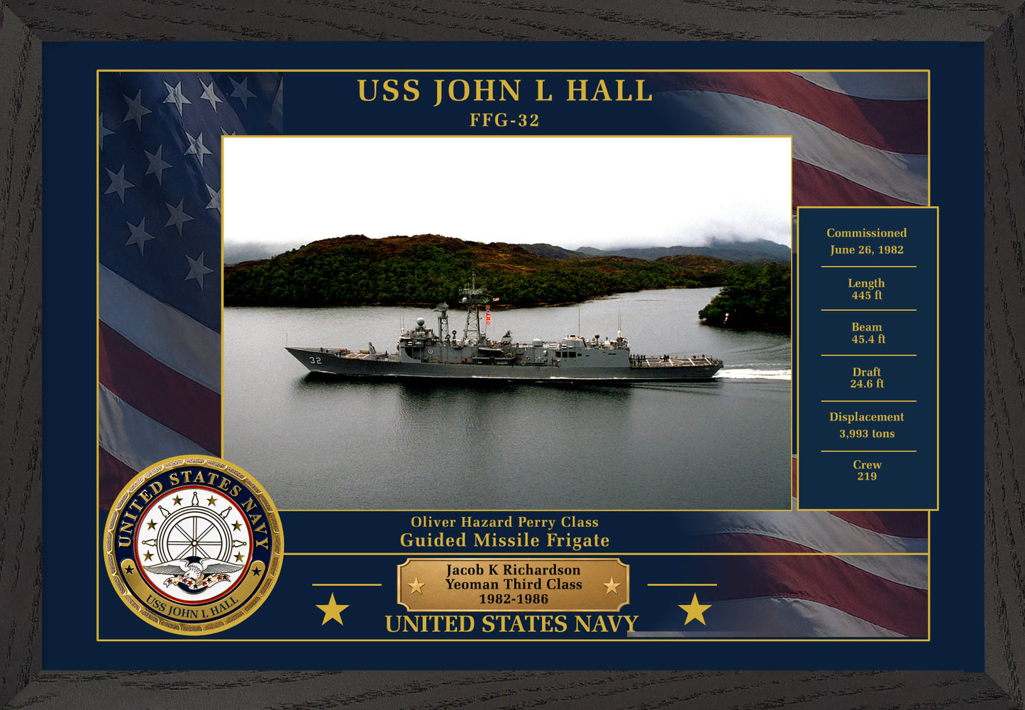USS John L Hall FFG-32 Framed Patriotic Photo