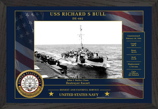 USS Richard S Bull DE-402 Framed Patriotic Photo
