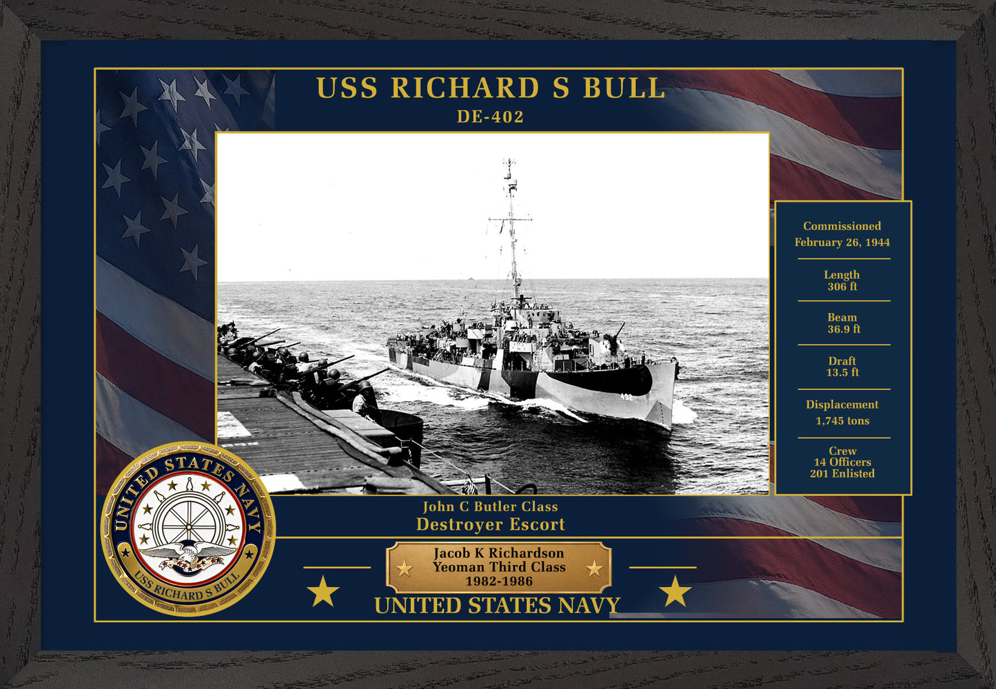 USS Richard S Bull DE-402 Framed Patriotic Photo