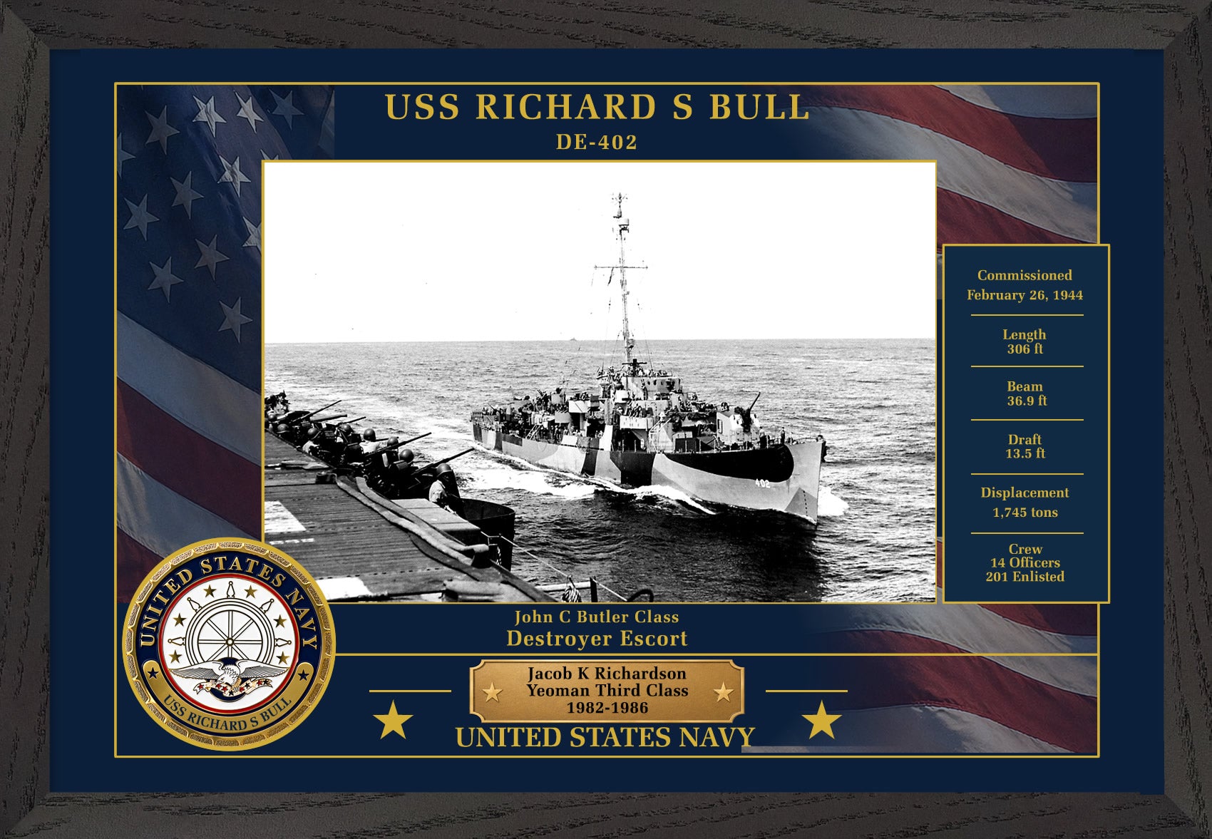 USS Richard S Bull DE-402 Framed Patriotic Photo