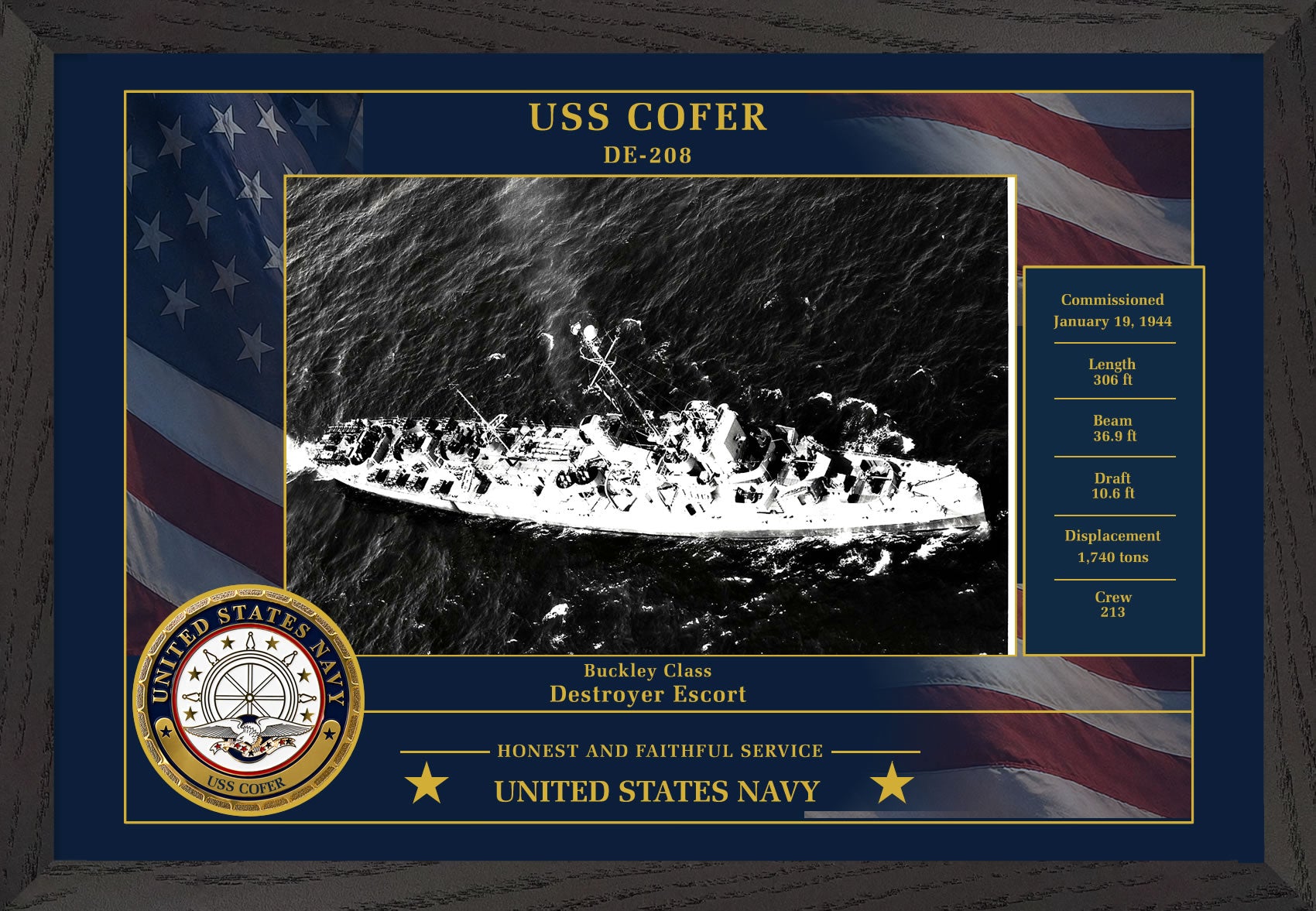 USS Cofer DE-208 Framed Patriotic Photo