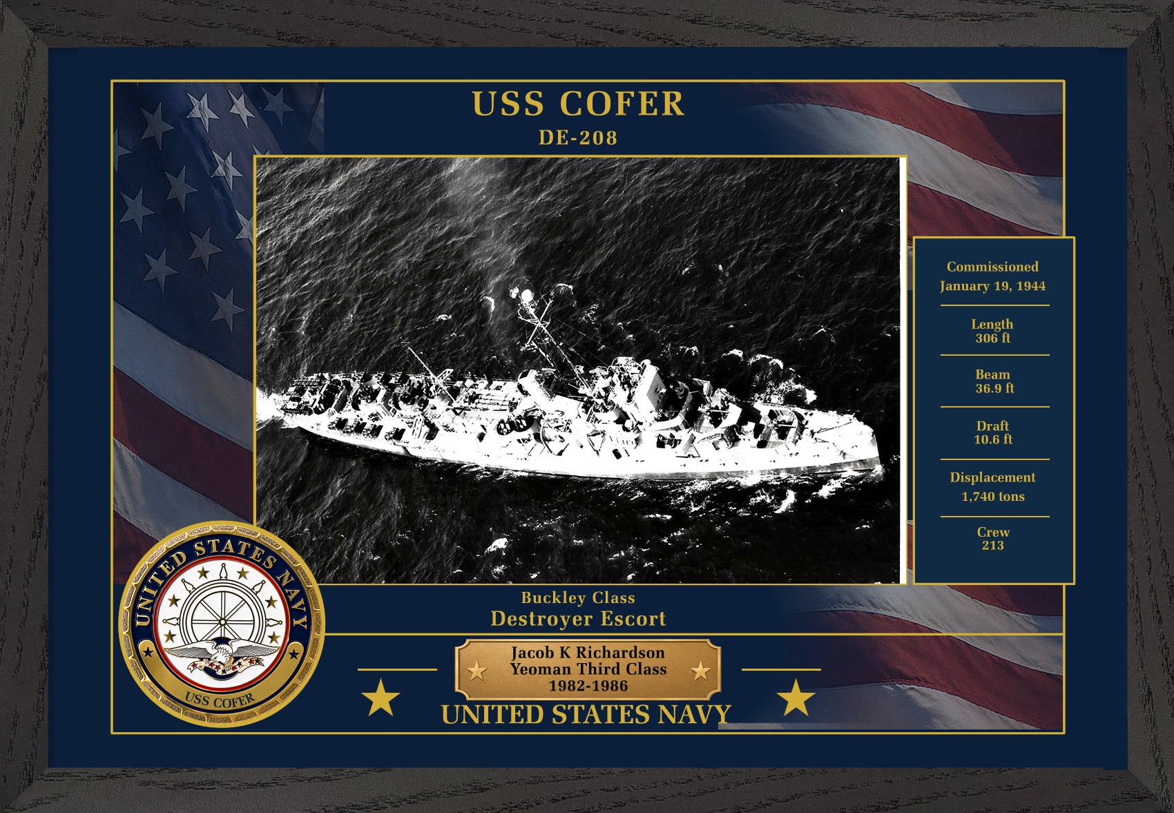 USS Cofer DE-208 Framed Patriotic Photo
