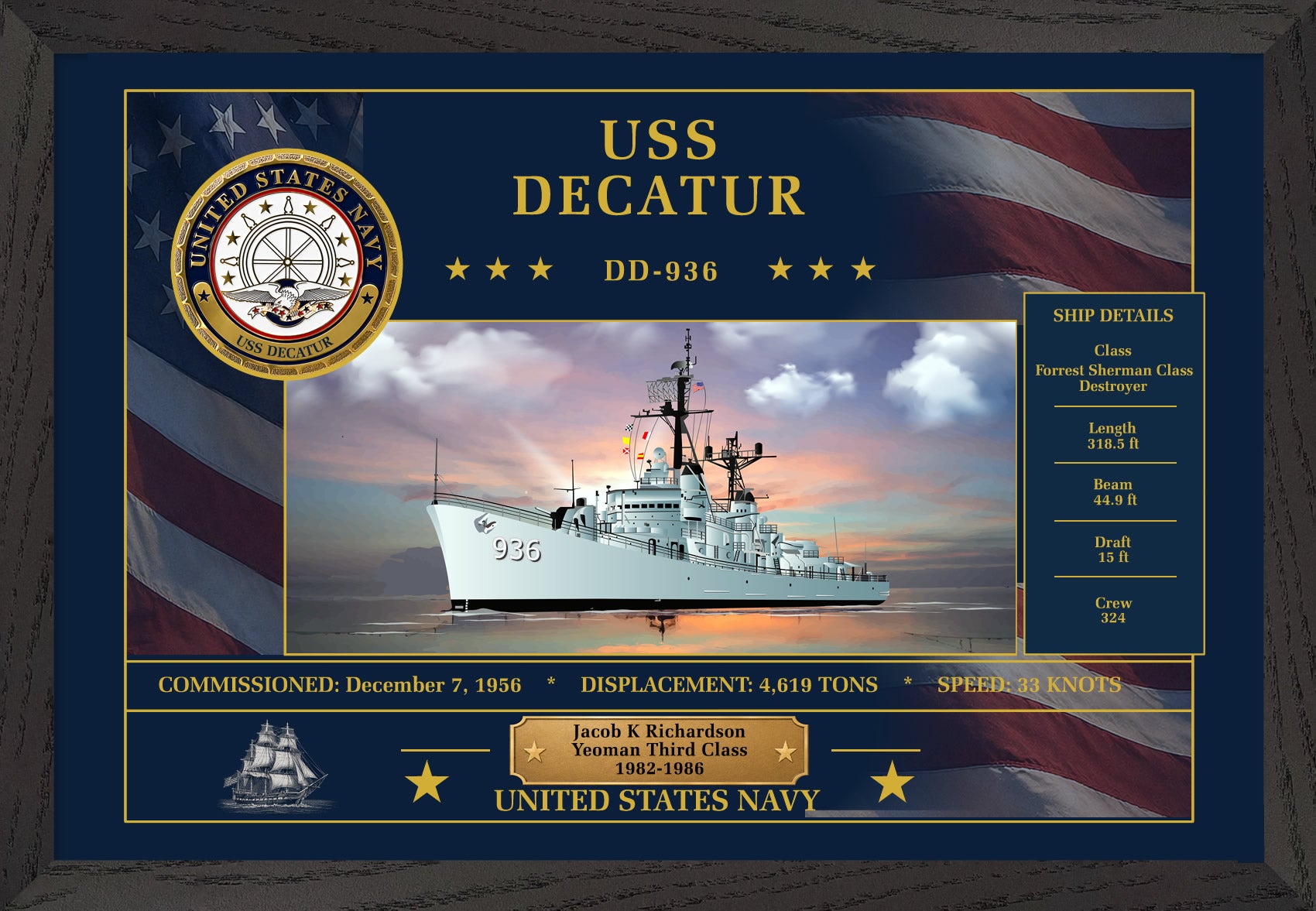 USS Decatur DD-936 Framed Patriotic Art