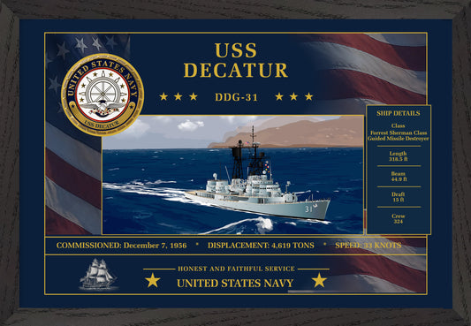 USS Decatur DDG-31 Framed Patriotic Art