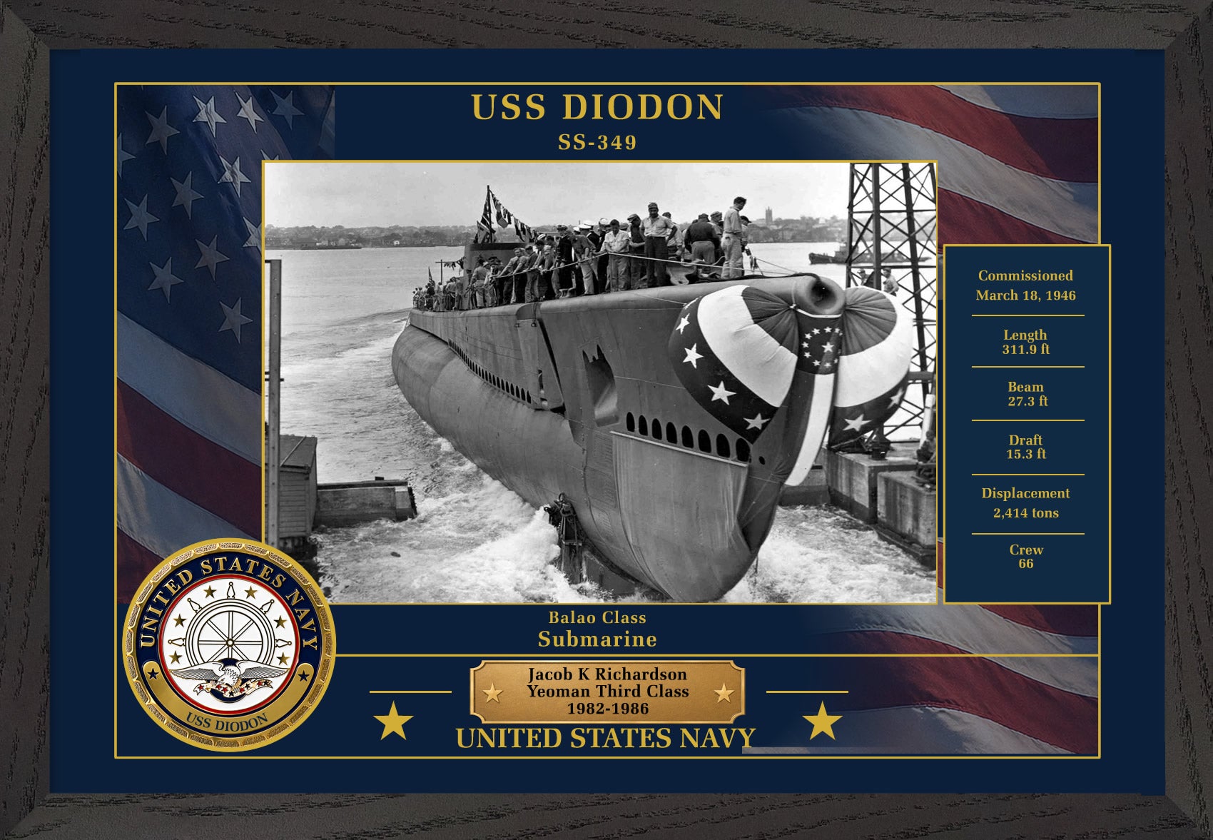 USS Diodon SS-349 Framed Patriotic Photo