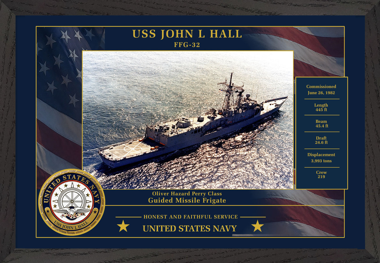 USS John L Hall FFG-32 Framed Patriotic Photo