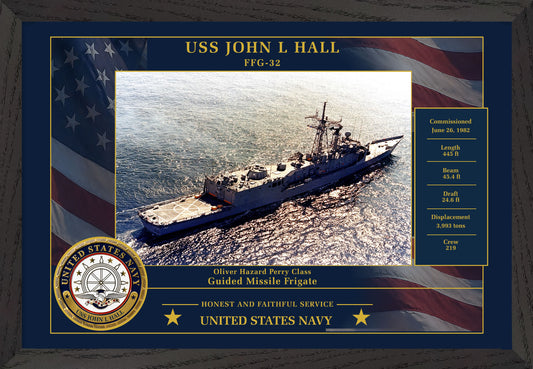 USS John L Hall FFG-32 Framed Patriotic Photo