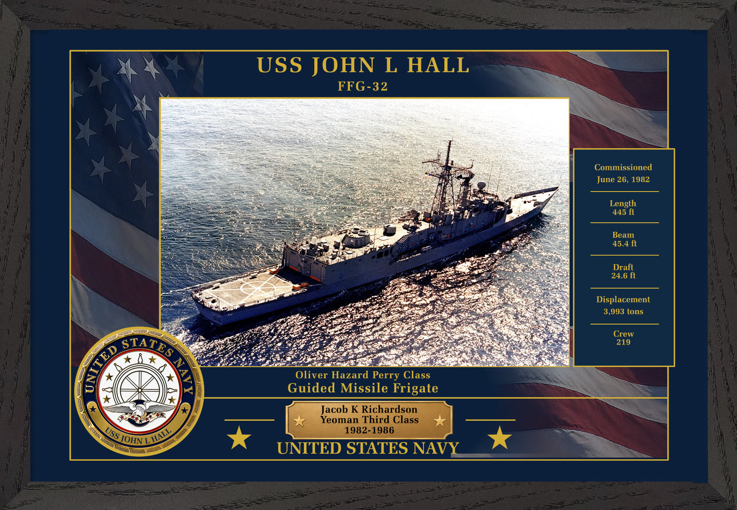USS John L Hall FFG-32 Framed Patriotic Photo