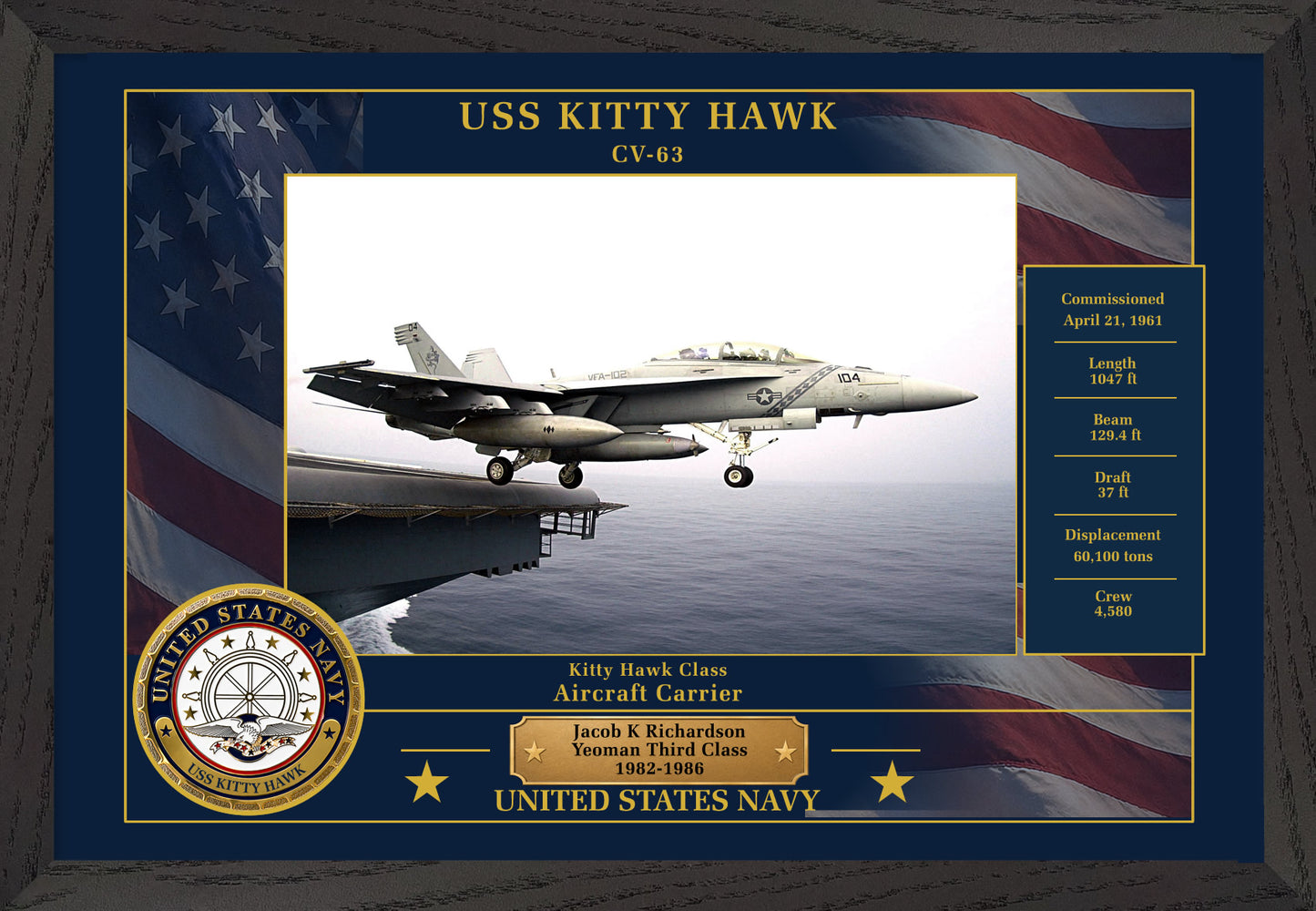 USS Kitty Hawk CV-63 Framed Patriotic Photo