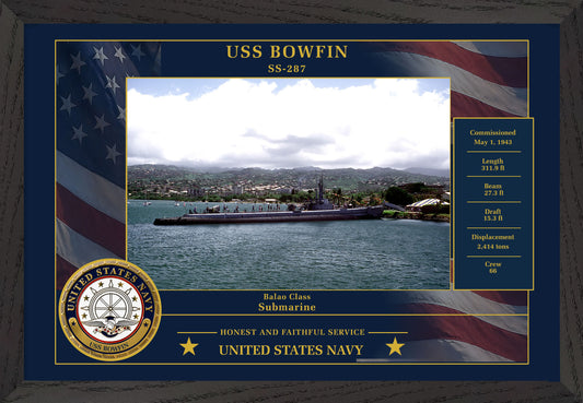 USS Bowfin SS-287 Framed Patriotic Photo