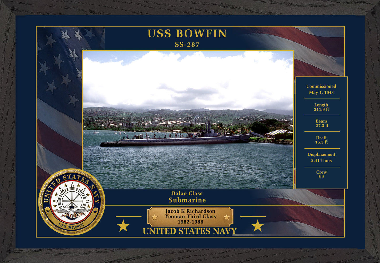 USS Bowfin SS-287 Framed Patriotic Photo