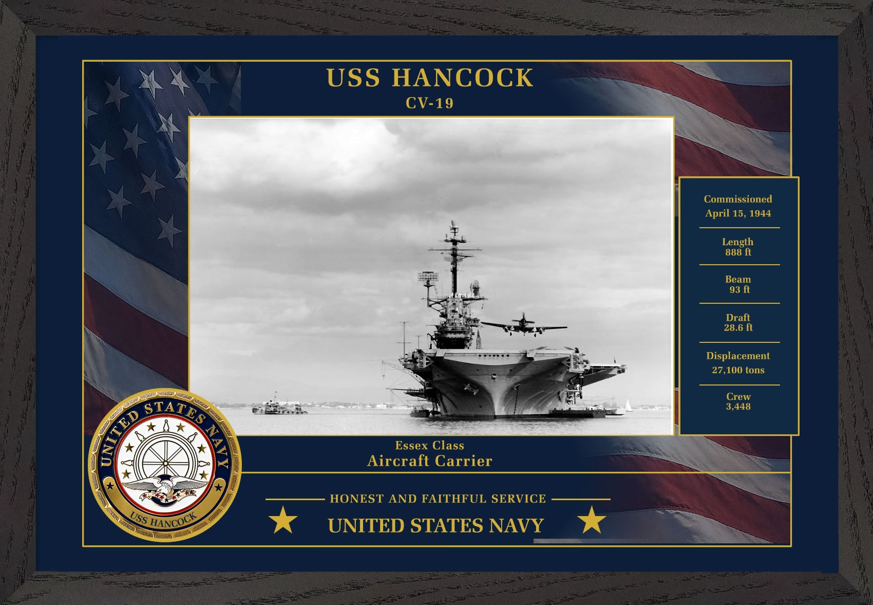 USS Hancock CV-19 Framed Patriotic Photo