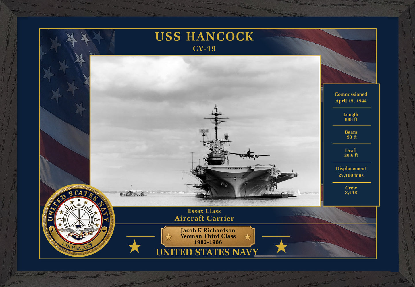 USS Hancock CV-19 Framed Patriotic Photo