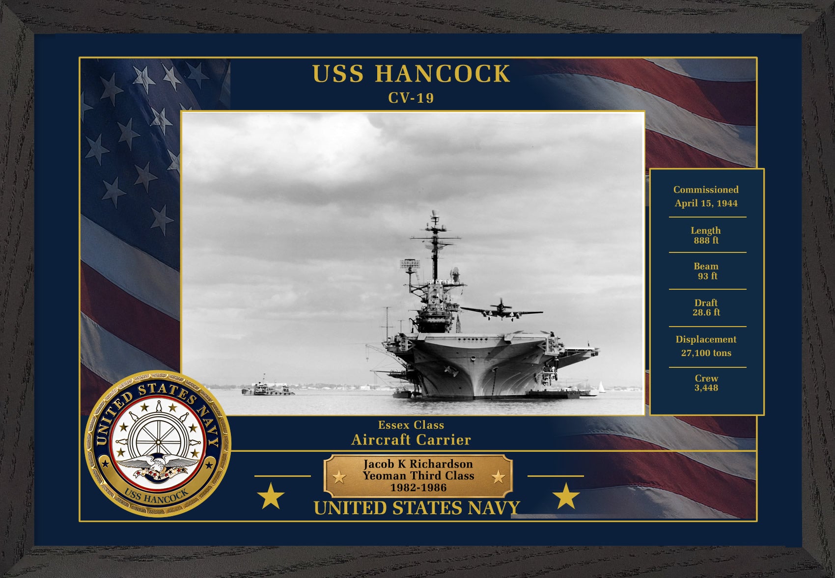 USS Hancock CV-19 Framed Patriotic Photo