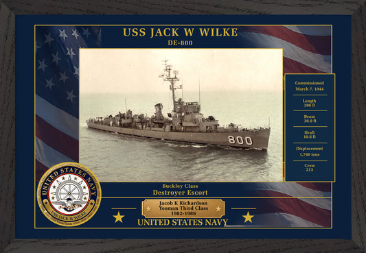USS Jack W Wilke DE-800 Framed Patriotic Photo