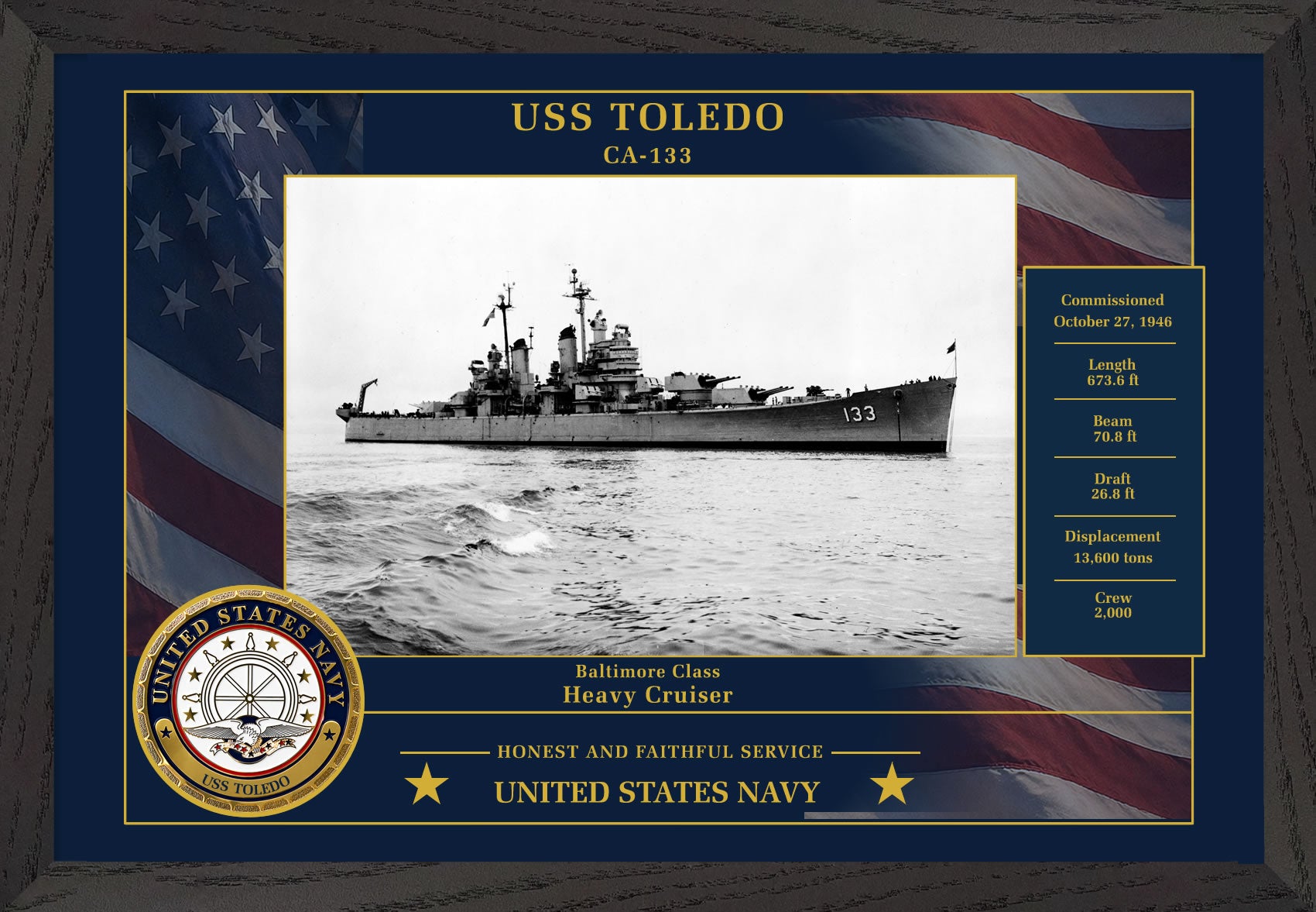 USS Toledo CA-133 Framed Patriotic Photo