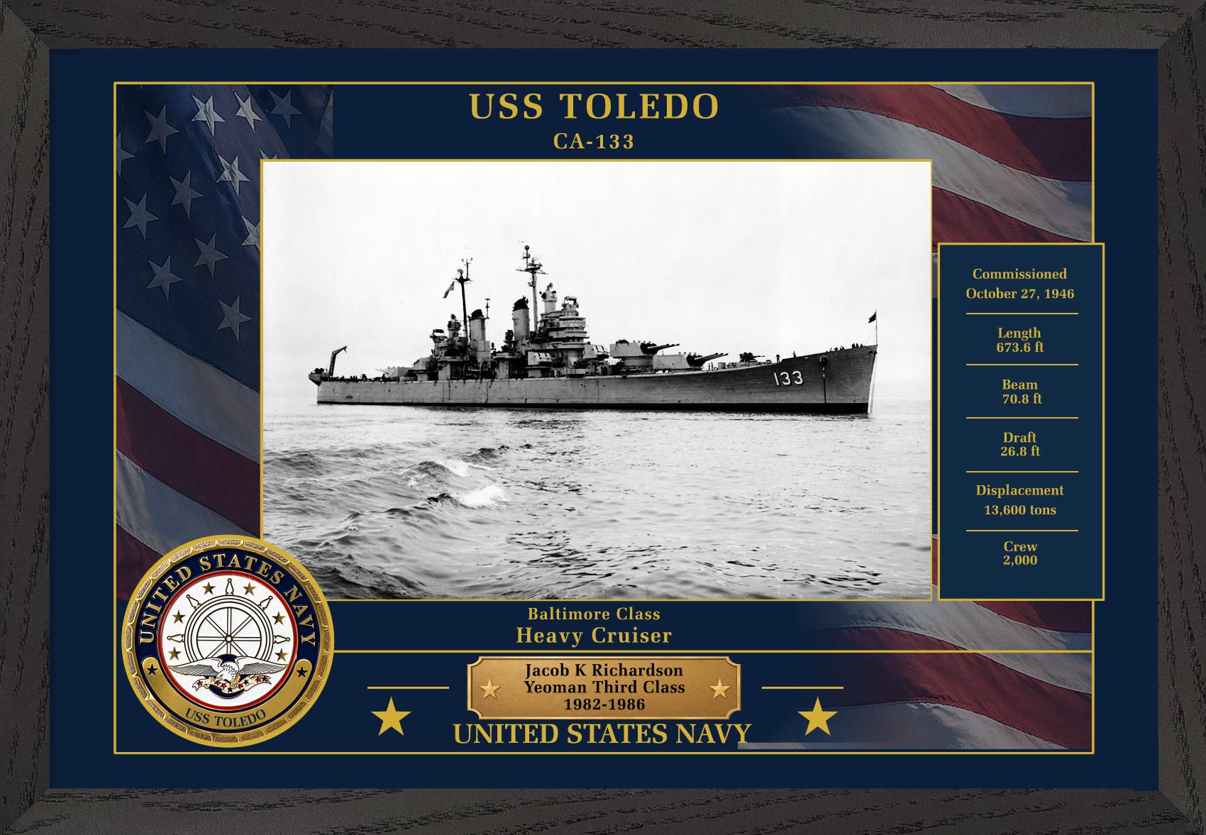 USS Toledo CA-133 Framed Patriotic Photo