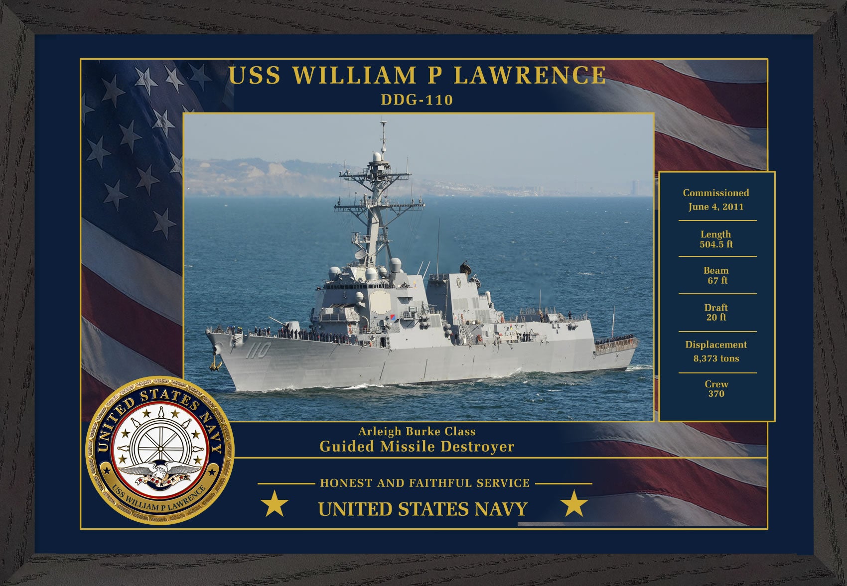 USS William P Lawrence DDG-110 Framed Patriotic Photo