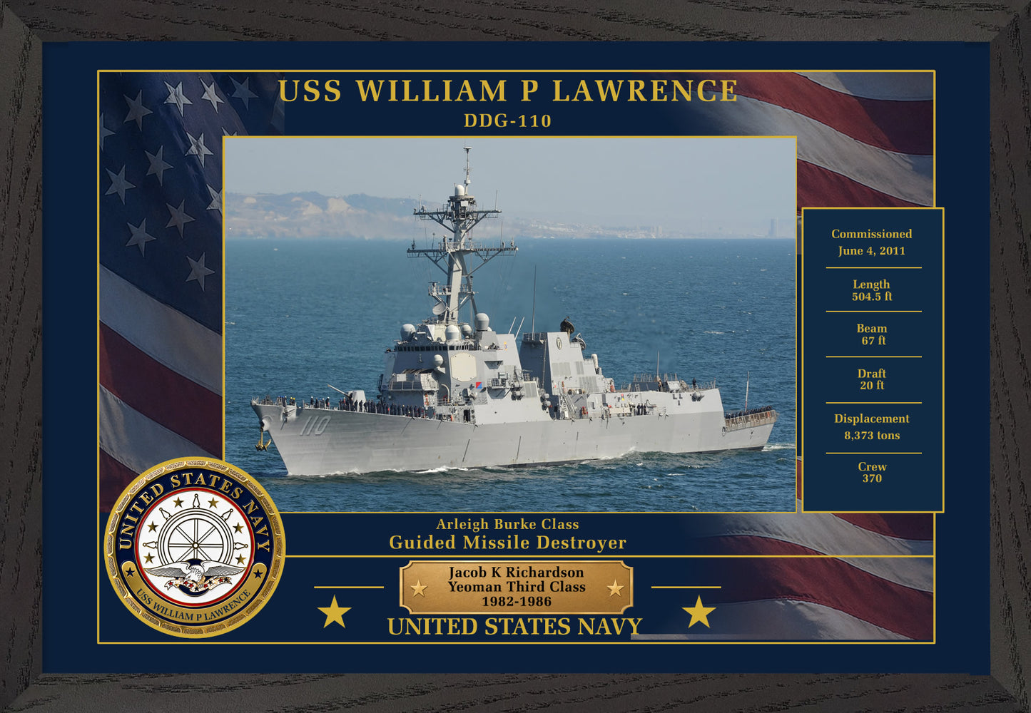 USS William P Lawrence DDG-110 Framed Patriotic Photo