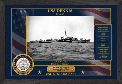 USS Dennis DE-405 Framed Patriotic Photo