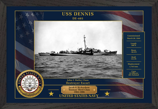 USS Dennis DE-405 Framed Patriotic Photo