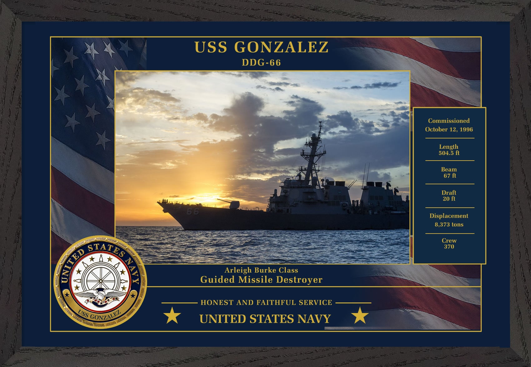 USS Gonzalez DDG-66 Framed Patriotic Photo