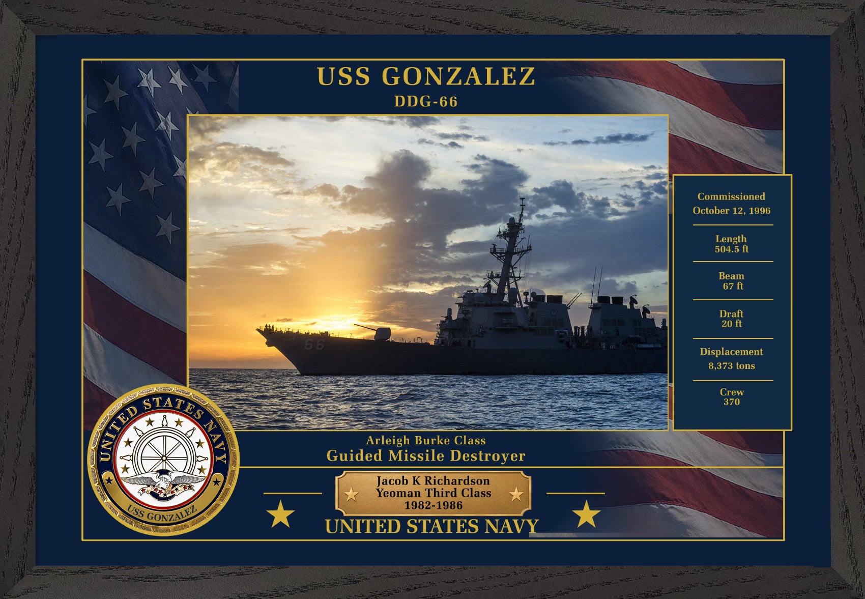 USS Gonzalez DDG-66 Framed Patriotic Photo