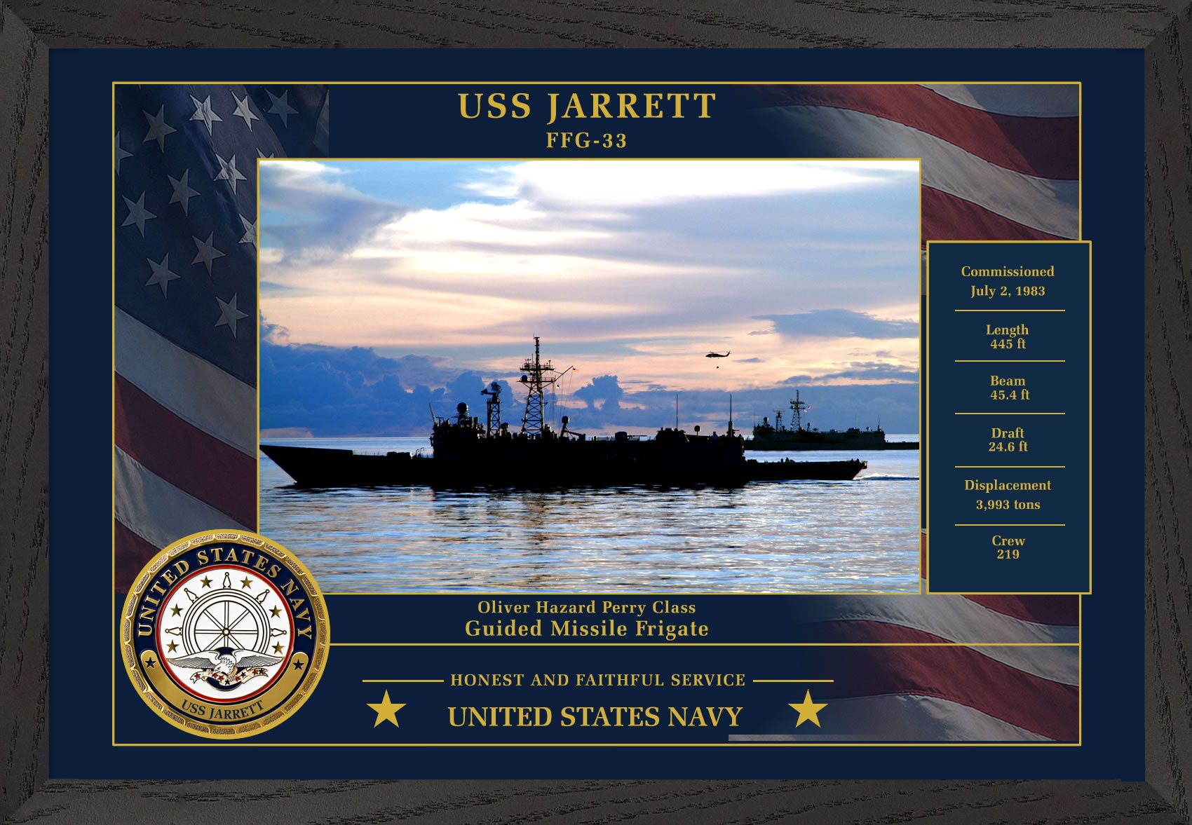 USS Jarrett FFG-33 Framed Patriotic Photo